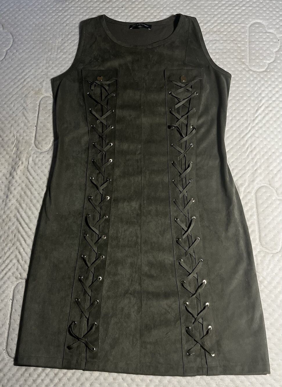 INC International Concepts Womens Small Gray Faux Suede Lace Up Shift Dress